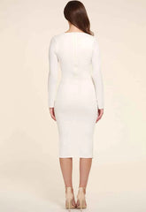 Honor Gold Jessica Long Sleeve Midi Dress in White