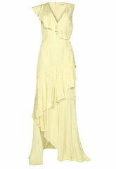 True Decadence Yellow Satin Layered Maxi Dress