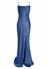 True Decadence Navy Satin Slip Maxi Dress