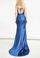 True Decadence Navy Satin Slip Maxi Dress