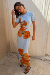 Ice Blue Floral Rib Dress