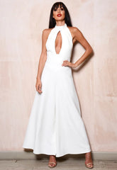 Lady Flare White Split Jumpsuit
