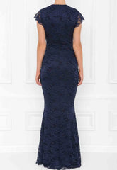 Honor Gold Lana Navy Lace Fishtail Maxi Dress