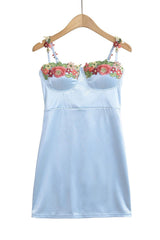 Green Floral Embroidery Short Princess Dress