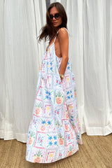 White Island Cross Stitch Maxi Dress