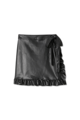 Black Vegan Leather Ruffle Mini Jaspre Skirt
