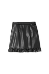 Black Vegan Leather Ruffle Mini Jaspre Skirt