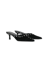 Black Suede Mules with Silver Studs
