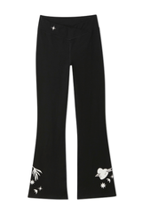 Black Cotton Wide Leg with Ecru Embroidery