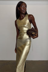 Gold Metallic Ribbed Dress