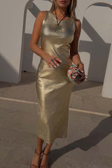 Gold Metallic Ribbed Dress