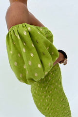 Olive Jojo Dress with Gold Fleck