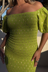 Olive Jojo Dress with Gold Fleck