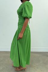Green Shirred Nara Dress