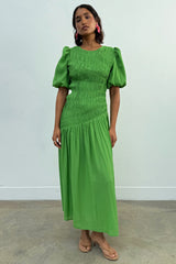 Green Shirred Nara Dress