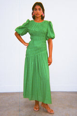 Green Shirred Nara Dress