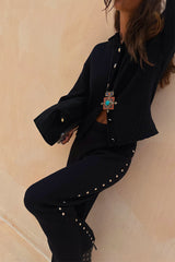 Black Studded Knit Trousers