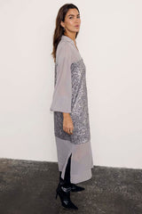 Gunmetal Sequin Lila Shirt Dress