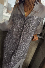 Gunmetal Sequin Lila Shirt Dress