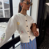 Cream Neon Embroidered Darcy Cardigan