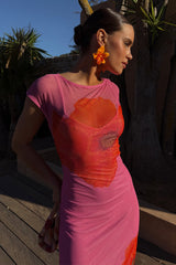Pink Poppy Sleeveless Mesh Dress