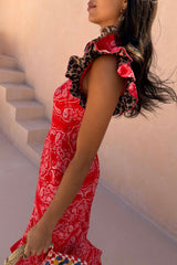Red Bandana Remi Dress with Leopard Sleeve