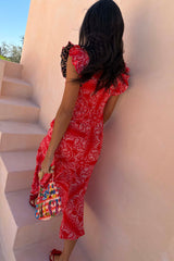 Red Bandana Remi Dress with Leopard Sleeve