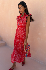 Red Bandana Remi Dress with Leopard Sleeve