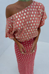 Pink and Red Jacquard Tilly Dress