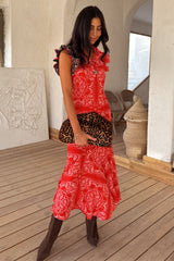Red Bandana Remi Dress with Leopard Sleeve