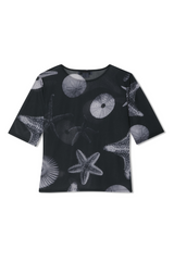 Black Seashell Mesh T Shirt
