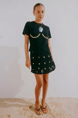 Black Crochet Shell Wrap Skirt
