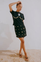 Black Crochet Shell Wrap Skirt