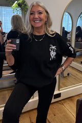 Black Sweatshirt with Ecru Embroidery