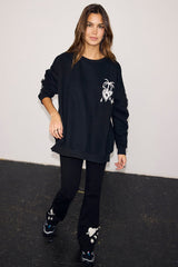 Black Sweatshirt with Ecru Embroidery