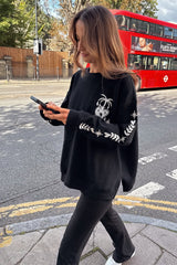 Black Sweatshirt with Ecru Embroidery