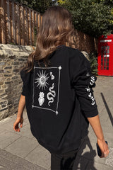 Black Sweatshirt with Ecru Embroidery