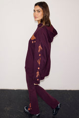 Burgundy Hoodie with Coral Embroidery
