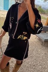 Black Night Garden Mini Wrap Skirt