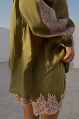 Olive & Pink Lace Shorts