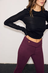 Burgundy Cotton Wide Leg Pants with Coral Embroidery