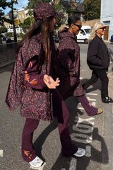 Burgundy Cotton Wide Leg Pants with Coral Embroidery