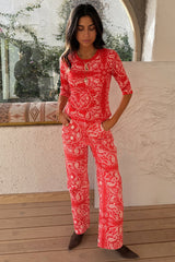 Red Bandana Rib Jersey Top