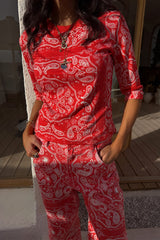 Red Bandana Rib Jersey Top