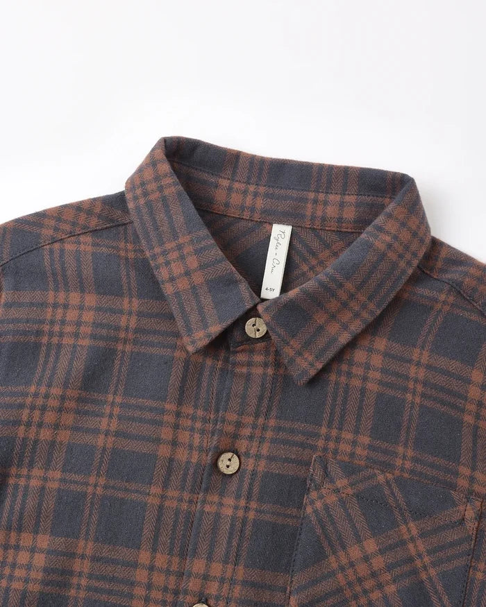Rylee + Cru Collared Long Sleeve Shirt, Midnight Plaid