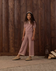 Rylee + Cru Pointelle Collared Top and Knit Pant, Rosewood