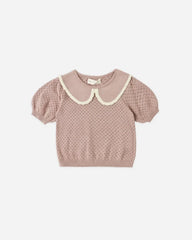 Rylee + Cru Pointelle Collared Top and Knit Pant, Rosewood