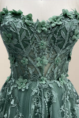 Black Floral Embroidery Strapless A-line Formal Dress