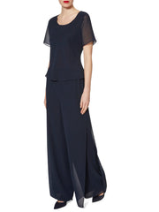 Gina Bacconi Navy Triple Layer Chiffon Top