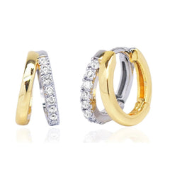 Two Tone CZ Pavé Huggie Hoops